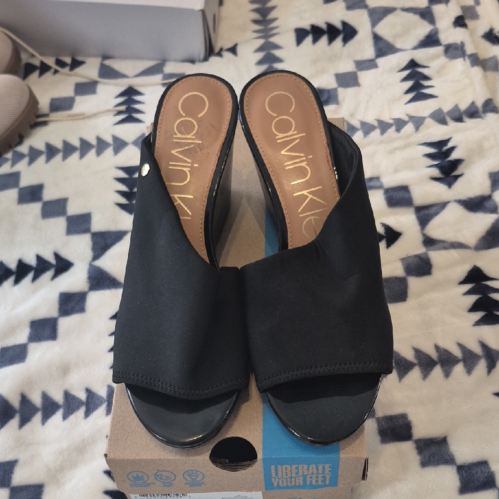 Calvin Klein Black Open-Toe Slide Mules